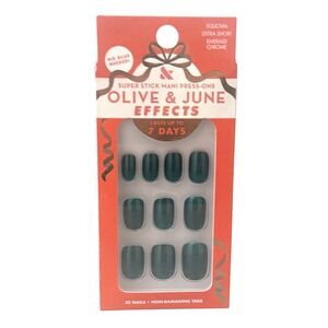 Olive &‎ June Super Stick Mani Press-Ons Emerald Chrome Squoval Extra Short 32ct